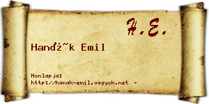 Hanák Emil névjegykártya
